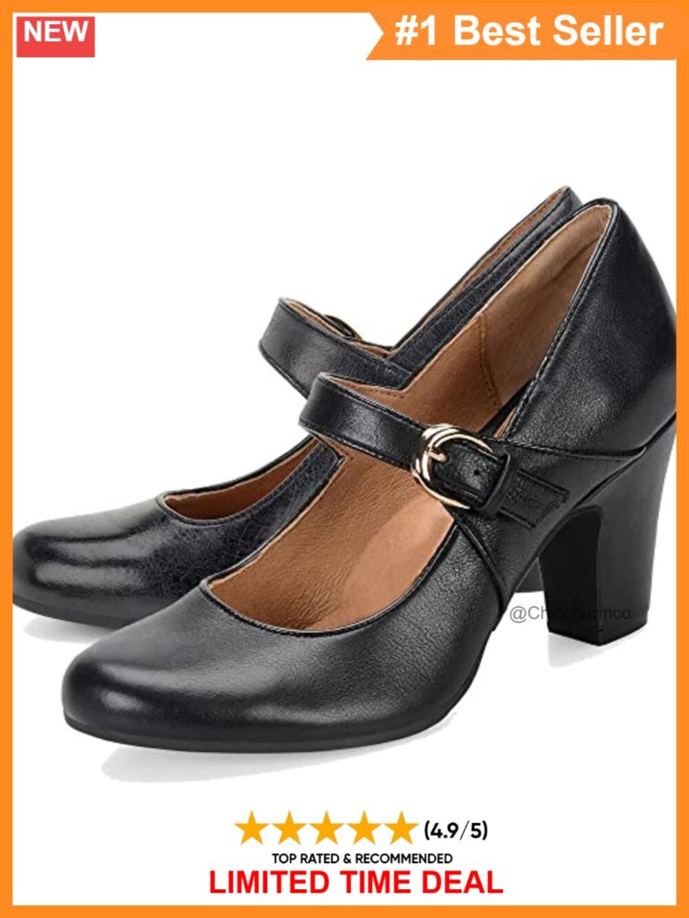 Women's Chunky High Heel Mary Jane Pumps 3" Block Heel Buckle Ankle Strap Dress